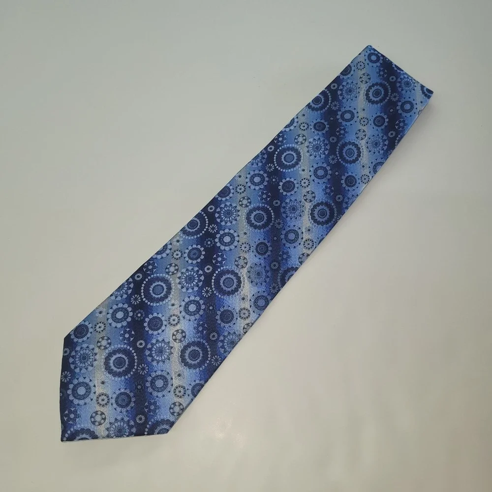 Belisi Mens Necktie Blue Gray‎ Circle Floral 100% Silk Handmade Business Preppy
